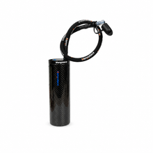 MangoRace 850ml gloss carbon fiber water bottle shown with optional long drinking tube, sold separately