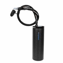 MangoRace 850ml matte carbon fiber water bottle shown with optional long drinking tube, sold separately